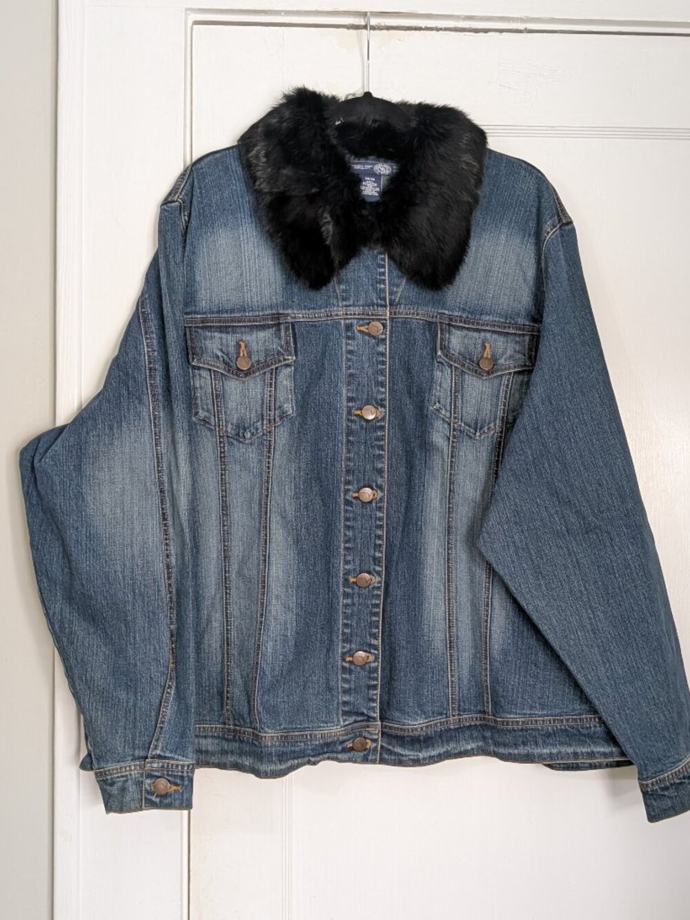 Venezia Jeans Plus Size Women's 26/28 Denim Jacket Genuine Rabbit Fur Collar